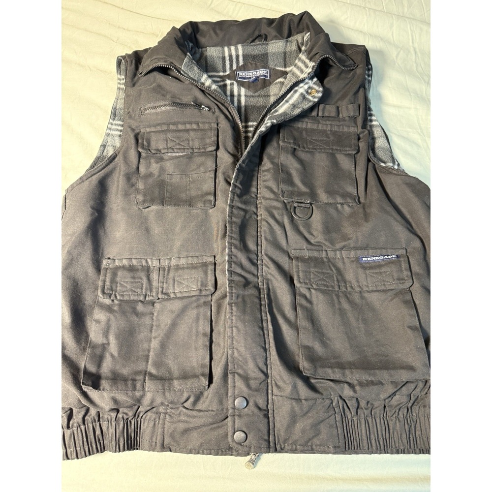 Renegade Outdoor Vest Size L Black Fleece‎ Lined Multi Pocket Utility Workwear